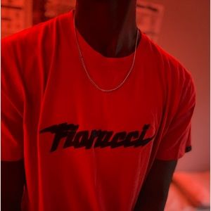 Stylish orange men’s xl t-shirt lighting font design